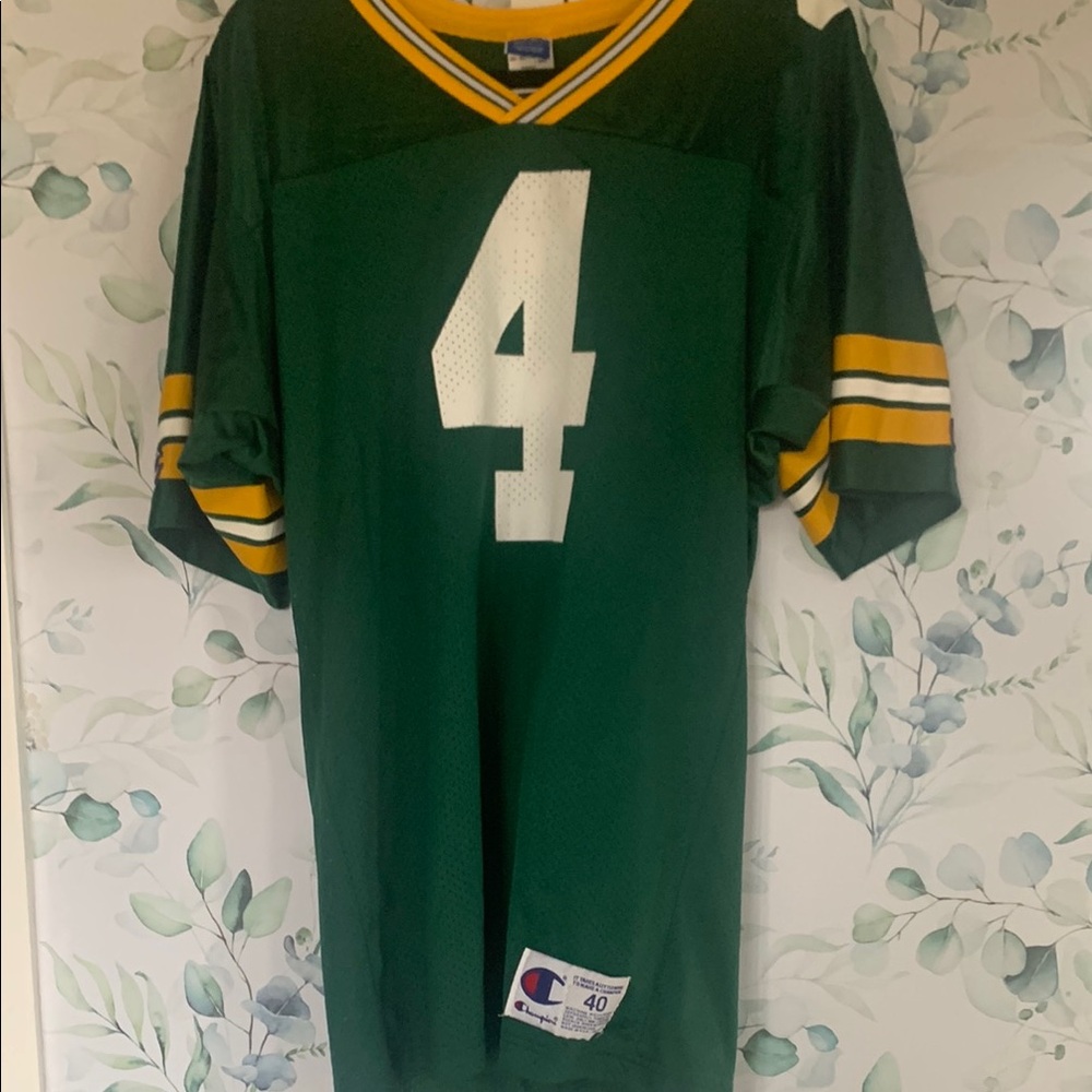 Bret Favre Champaign Dark Green Jersey with Yellow Stripes